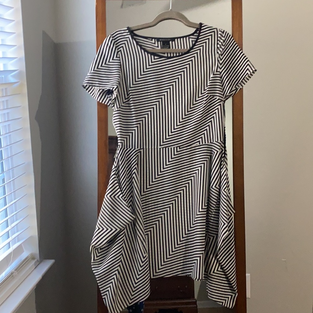 BCBGMaxAzria Asymmetrical Hem Black and White Dress